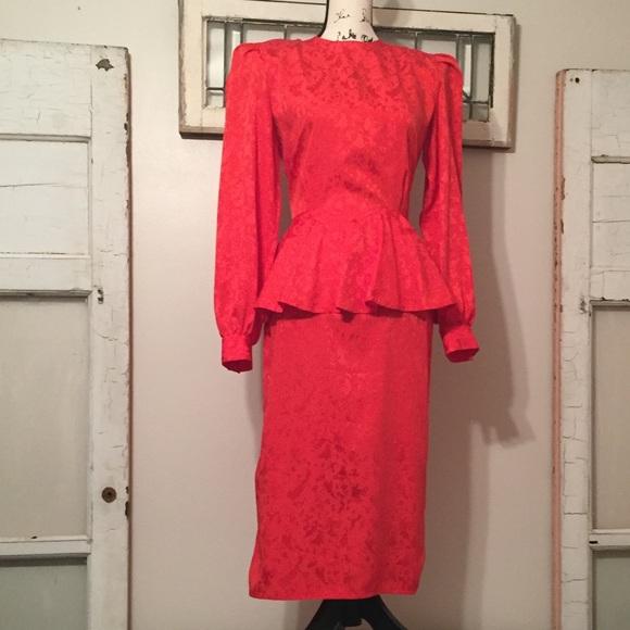 Vintage Dresses & Skirts - Vintage Red Hot Peplum Wiggle Dress